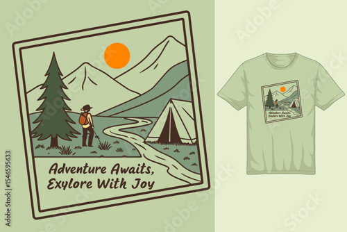 Adventure Awaits, Explore With Joy – Outdoor Camping Tee