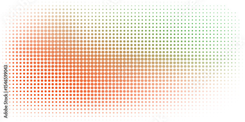 Halftone gradient pattern with red, orange, and green circular dots blending smoothly on a white background. Modern abstract design suitable for tech, web, and creative backgrounds.