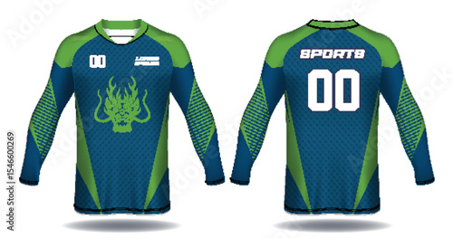 Long sleeve sports jersey design template with dragon graphic