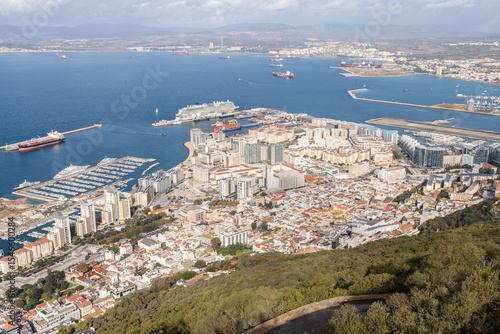 View of Gibraltar harbor in the autumn and Spain in the backround