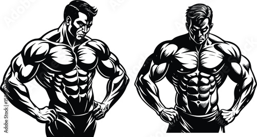 
Gym bodybuilder flexing arm muscles silhouette on white background