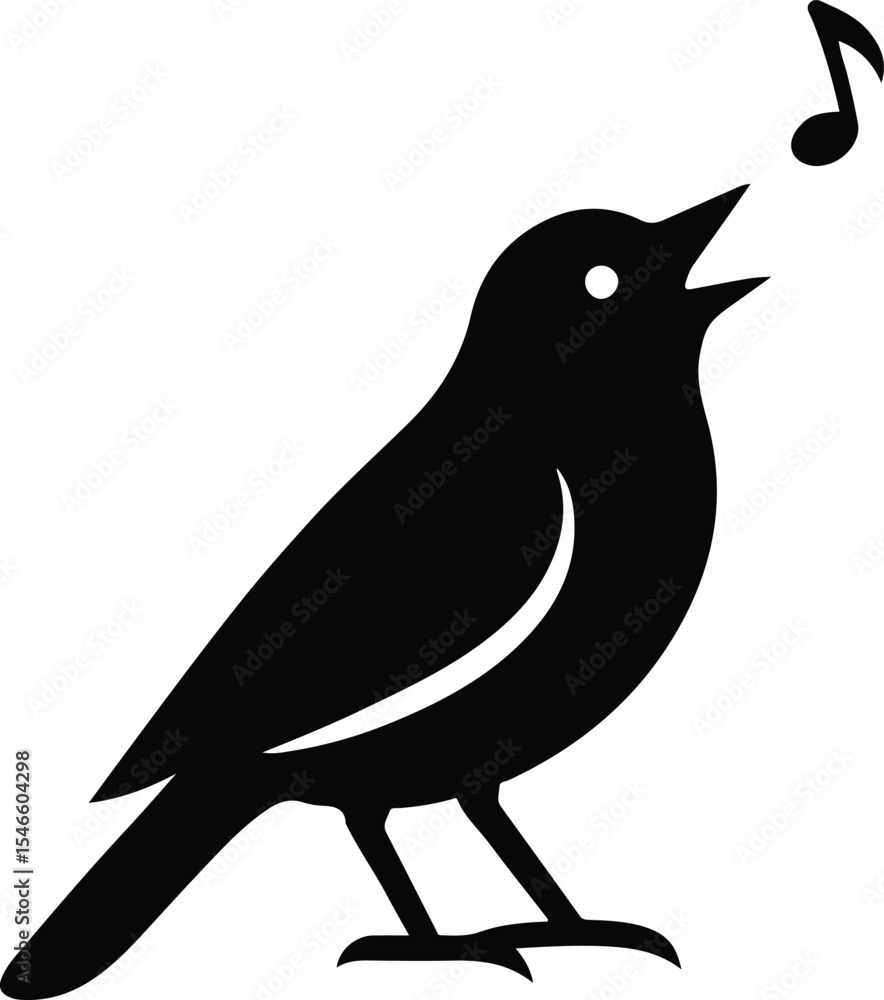 Fototapeta premium Silhouette singing bird with musical note vector illustration