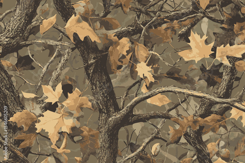 Tree forest camouflage seamless pattern design pattern for hunting and military uniforms. Hunting camouflage.