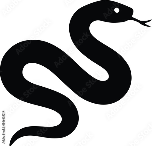 Silhouette snake cobra poised flat black vector illustration