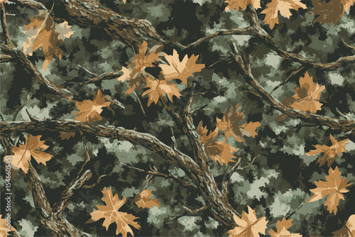 Camouflage seamless pattern. Forest real tree camouflage design. Hunting camouflage. Oak tree texture. Tree bark pattern design. Hunting background