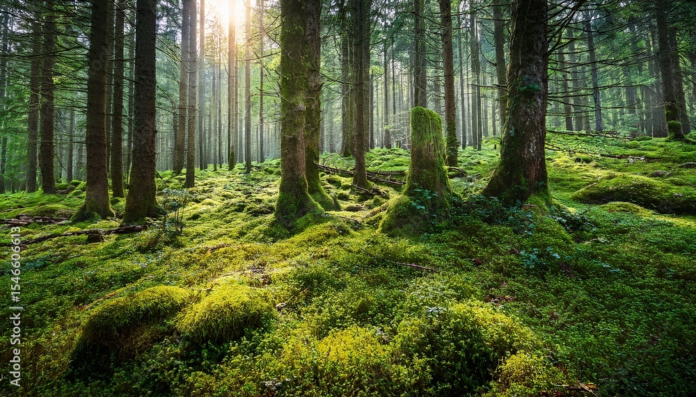 Obraz premium deep forest with moss in the undergrowth