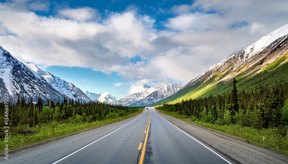 Fototapeta premium klondike highway scenic highway scene in alaska with mountains and possibly snow or wildlife