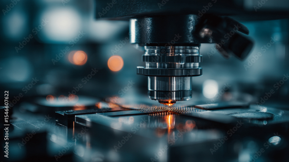 Close up of industrial laser cutting machine operating on a metal surface with sparks flying around Close up of industrial laser cutting machine operating on a metal surface with sparks flying around