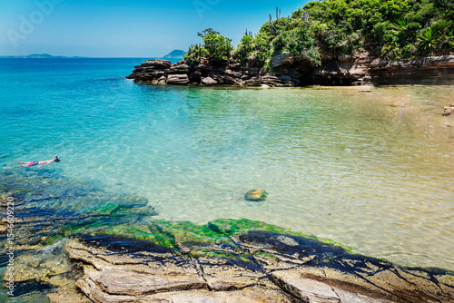 Azeda Beach, or Bite Beach, Praia Azeda, a idilic beach with clear and calm waters, in Buzios, Rio de Janeiro, Brazil, January 2022