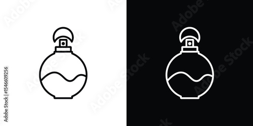 Round perfume bottle icon in black. flat graphic vector icon