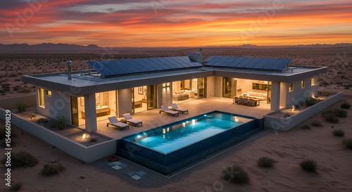 Modern Desert Home with Pool at Sunset