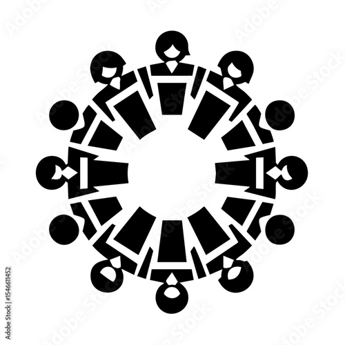 A group of twelve people in a collaborative mood at a roundtable meeting representing teamwork