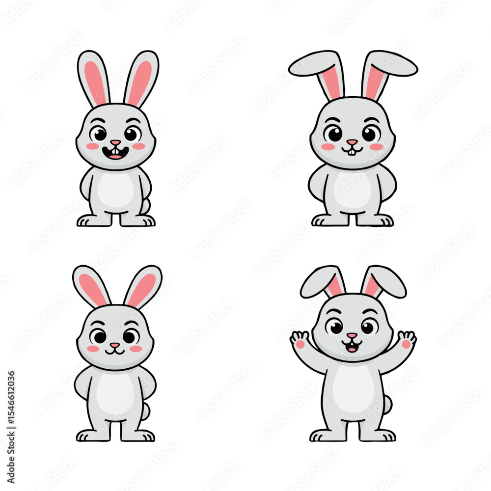 Fototapeta premium Cute cartoon rabbits in different poses
