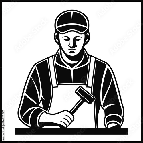 A worker uses a hammer, isolated on white background