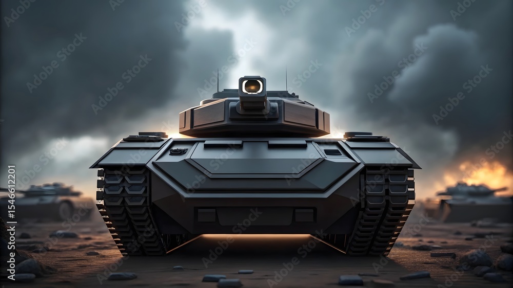Fototapeta premium Futuristic military tank on a battlefield