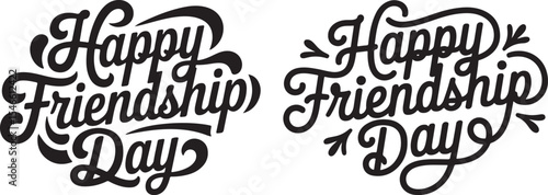 Happy Friendship Day Handwritten Typography with Hearts and Stars Illustration