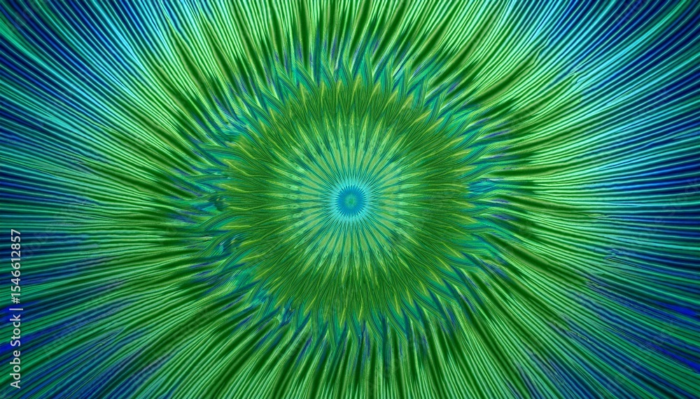 Obraz premium abstract green starburst design with concentric ripple lines in blue and green illustration