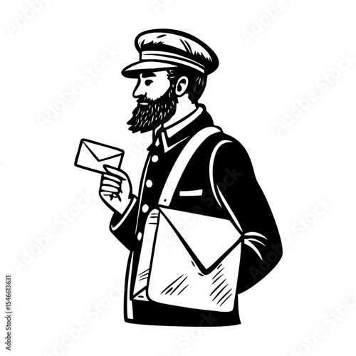 Vintage Mailman Illustration | Retro Postman with Letter & Satchel, Classic Postal Worker Art for Logos, Posters, Courier Services & Nostalgic Design

