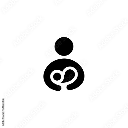 A simple, black and white graphic icon depicts a parent holding a baby.