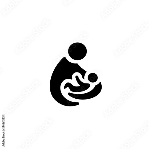 A simple, black and white graphic icon depicts a parent holding a baby.