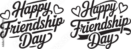 Happy Friendship Day Handwritten Typography with Hearts and Stars Illustration