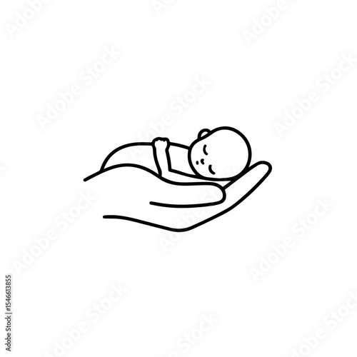 A baby lying on a hand vector line. Hand drawn line and vector logo