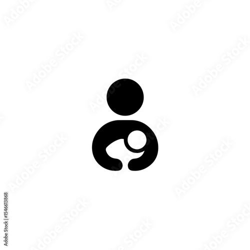 A simple, black and white graphic icon depicts a parent holding a baby.