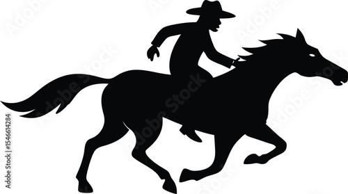 cowboy and horse running   black silhouette vector,Western riding discipline Reining vector