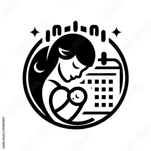 Mother and baby healthcare logo in a simple style in black and white representing maternal care and medicine