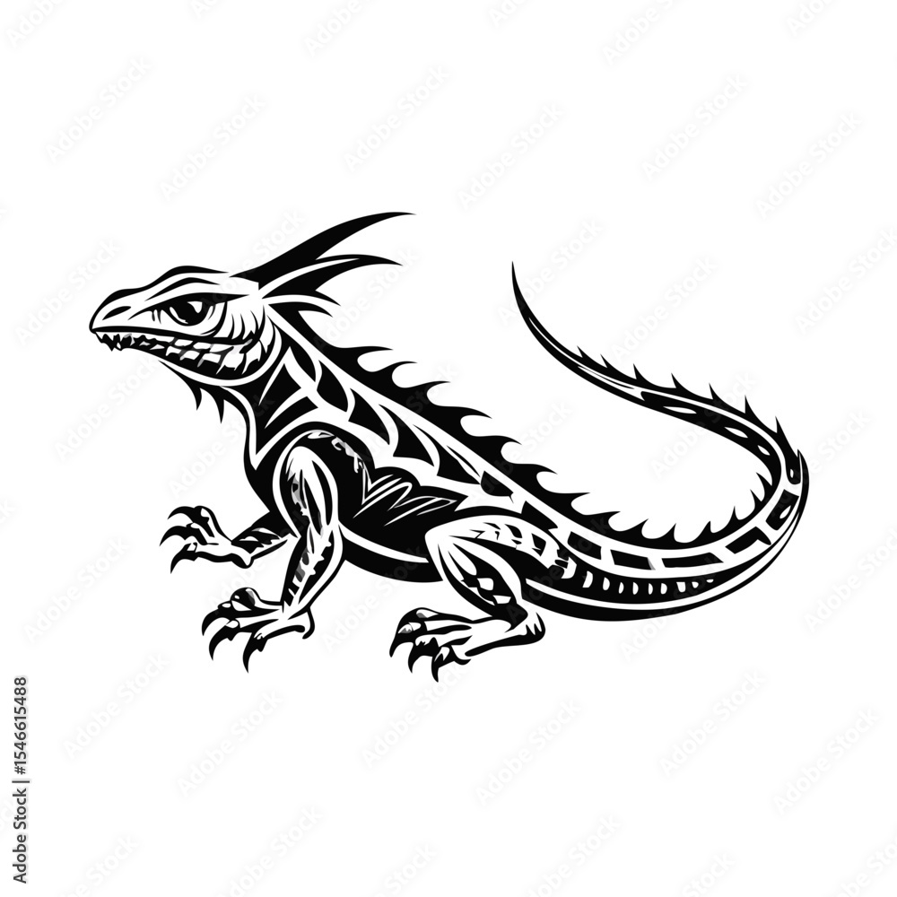 Obraz premium Tribal Lizard Vector Illustration – Reptile Clipart for Tattoos, Nature Designs, T-Shirts, Stickers, Wildlife Art, and Desert-Themed Projects