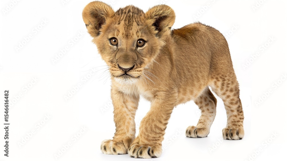 Obraz premium Regal Majesty: Striking White Background Lion Images – Majestic Mane Portraits, Powerful Roaring Profiles, Playful Cub Moments, and Graceful Savannah Stances in High-Contrast Photography for Wildlife 