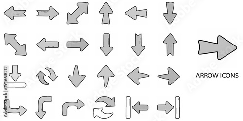 Arrows simple concept 24 hand drawn grew color icons set .Vector illustration.	
