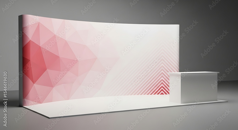 © GUNARTOGRAPHY - Trade show display booth with polygonal design and reception desk in studio setup © GUNARTOGRAPHY - Trade show display booth with polygonal design and reception desk in studio setup