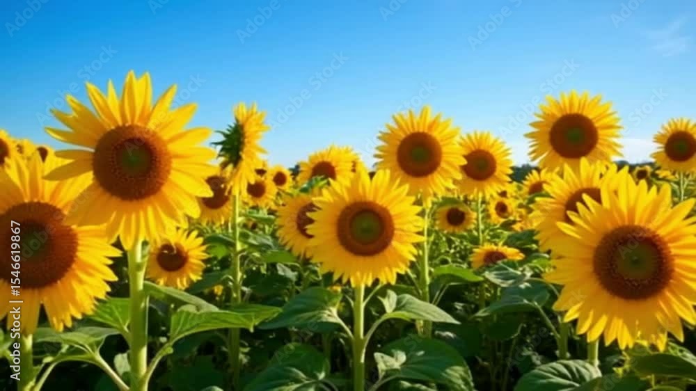 4K Sunflower Field in Warm Golden Sunlight Under Blue Sky – Natural Vibrant Landscape with Gentle Wind Motion 4K Sunflower Field in Warm Golden Sunlight Under Blue Sky – Natural Vibrant Landscape with Gentle Wind Motion