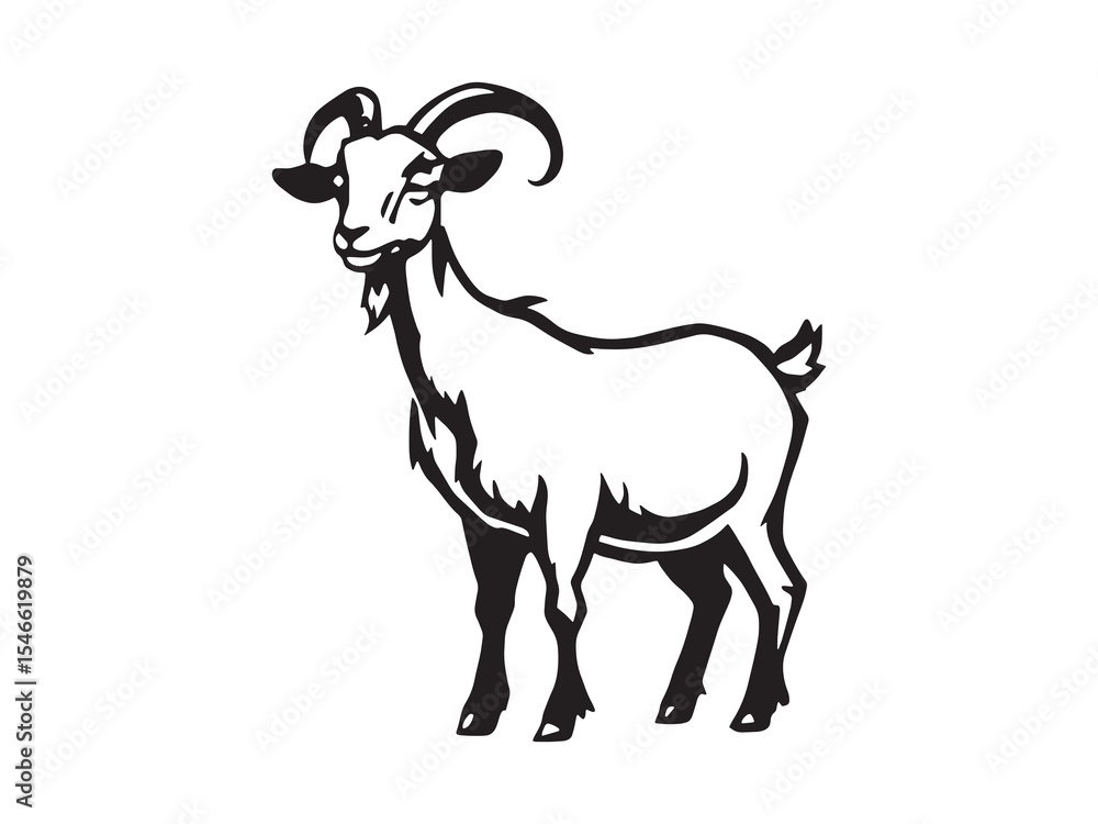 Fototapeta premium Goat Head Outline Line Drawing