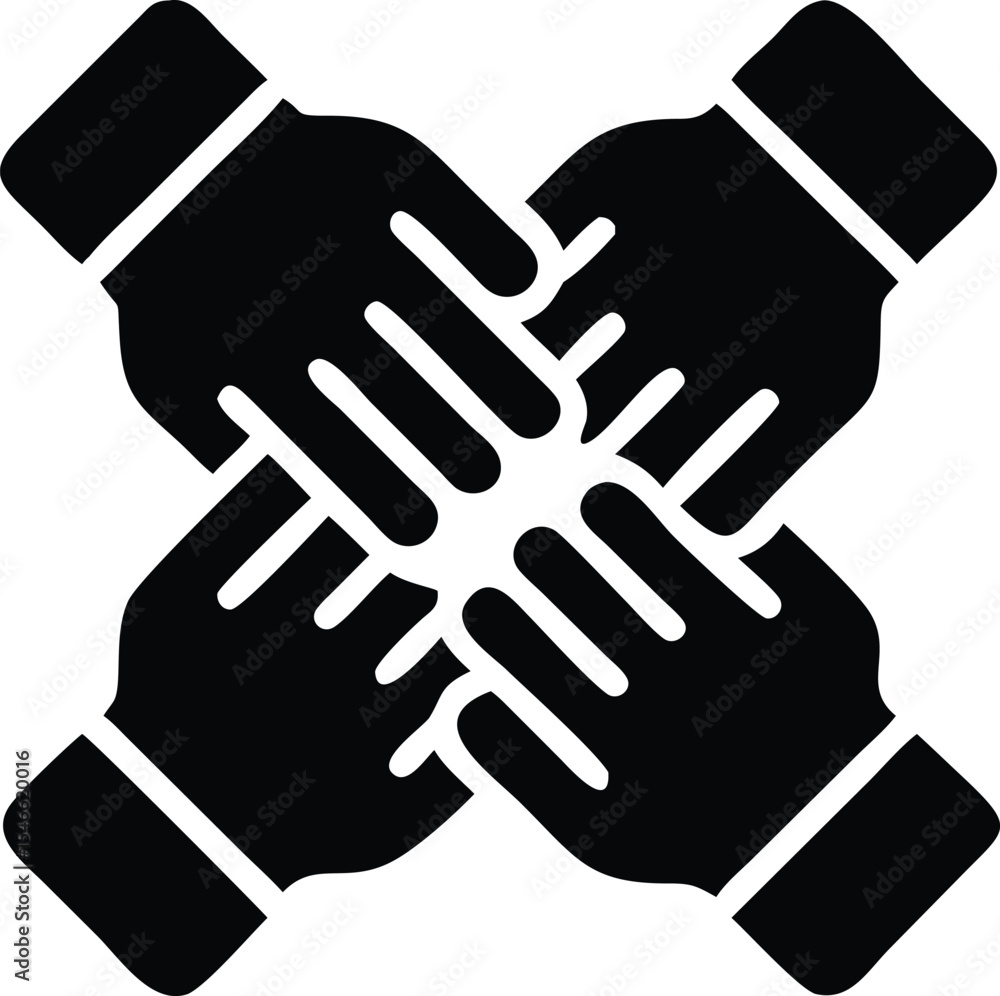 Obraz premium Four hands symbolizing unity and teamwork icon