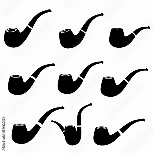 Smoking tobacco pipes collection in silhouette style