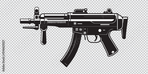 vector illustration of submachine gun isolated on white background for military weapon design projects