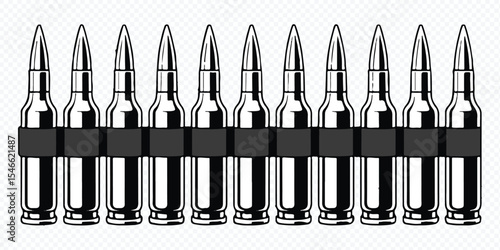 vector illustration of ammunition belt with bullets for professional military graphics