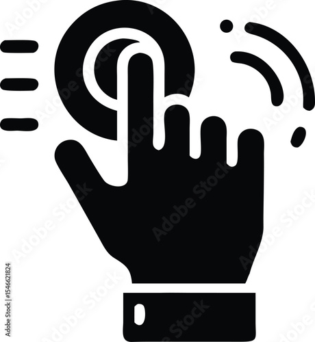 Hand pressing button icon indicating selection touchscreen interface activation