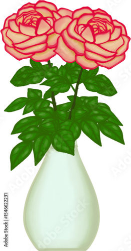 Beautiful idea and style of kordes jubilee roses in the green ceramic vase for decorate home or flower shop.
