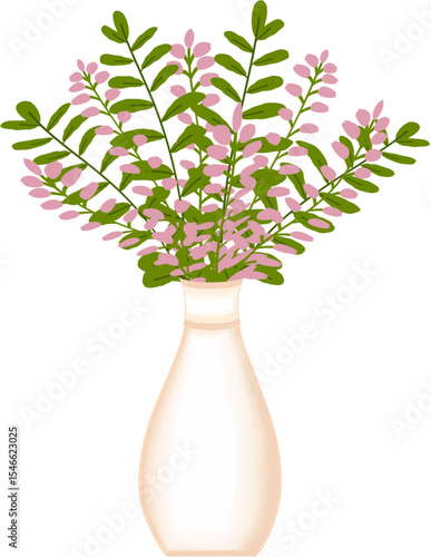 Beautiful idea and style of pink flowers mixed the green leaves in the creamy ceramic vase for decorate home or flower shop.
