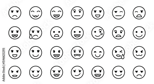 Collection of Diverse Emoticon Illustrations Vector Set of Facial Expressions