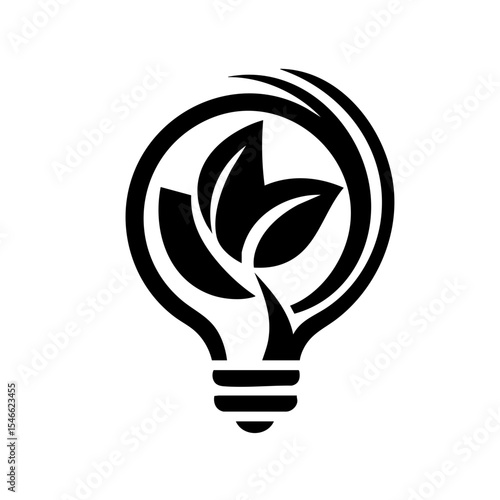 Stylized lightbulb logo with leaves in black and white colors representing green energy
