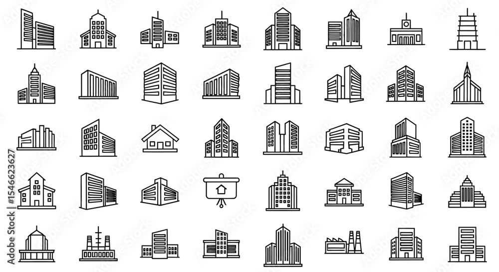 Fototapeta premium Collection of Modern Building Line Icons Architecture Illustrations