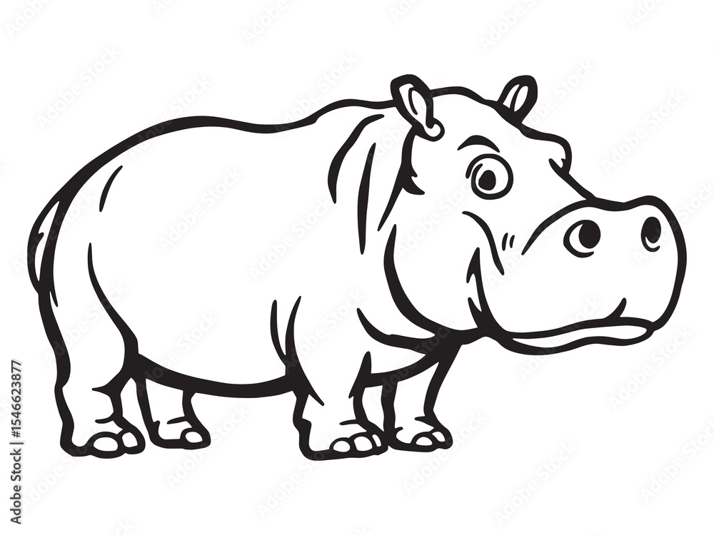 Fototapeta premium Clean Hippopotamus Sketch Outline