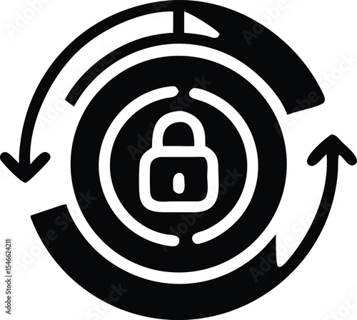 Secure data protection and cyber security concept illustrating lock and circular arrows icon