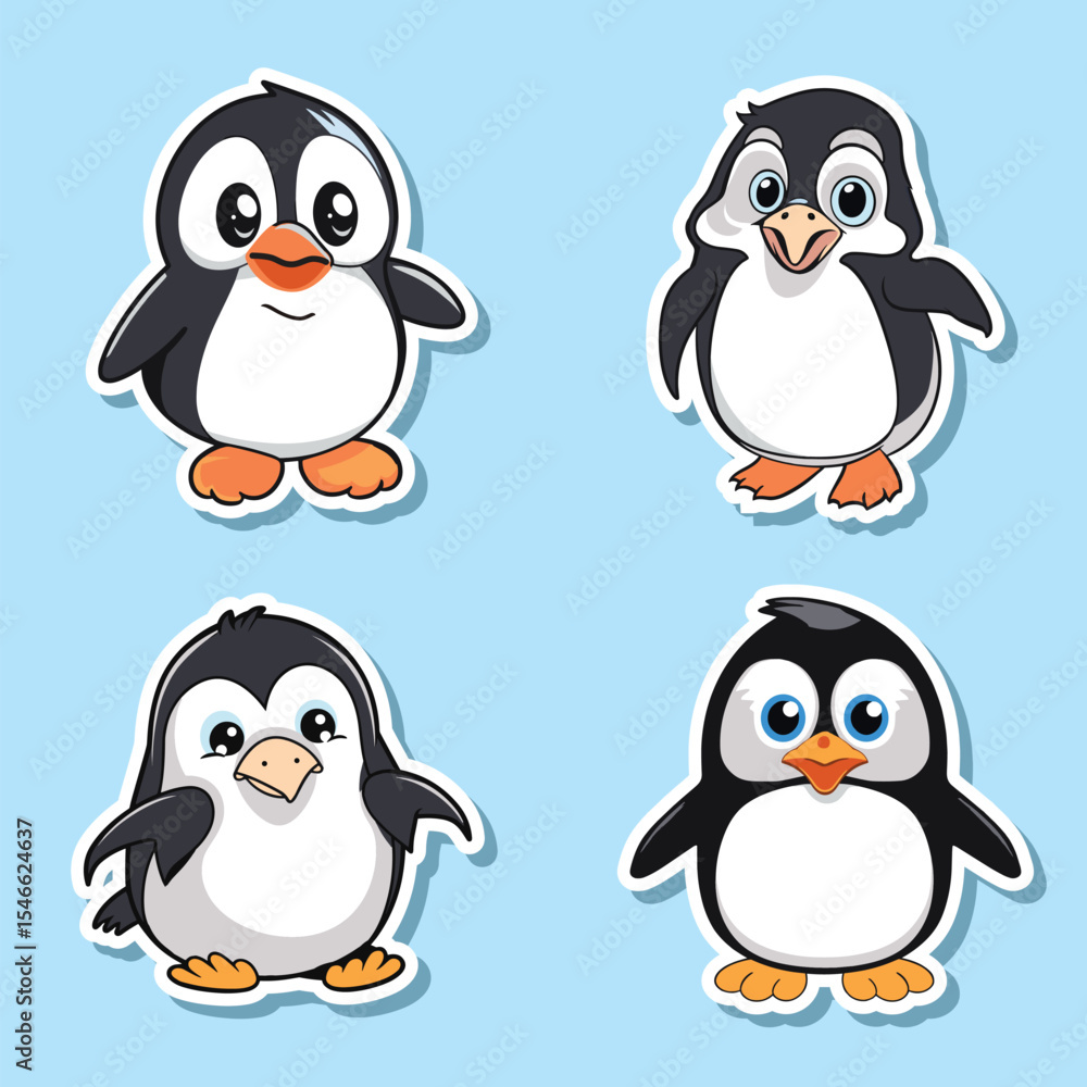 Naklejka premium Collection of Cute and Playful Penguin Stickers