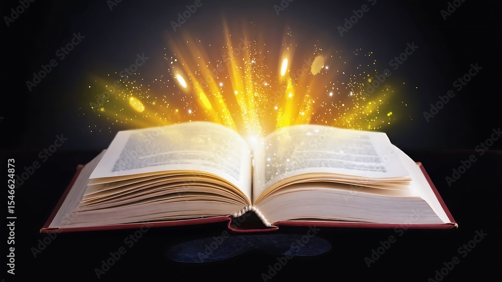 Open book with magical light emanating, symbolizing knowledge, wisdom, and the power of storytelling. Open book with magical light emanating, symbolizing knowledge, wisdom, and the power of storytelling.
