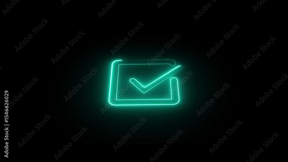Check icon animation by red color neon on black background. Check icon animation by red color neon on black background.